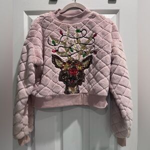 NWOT Sparkly velour Christmas Reindeer sweatshirt